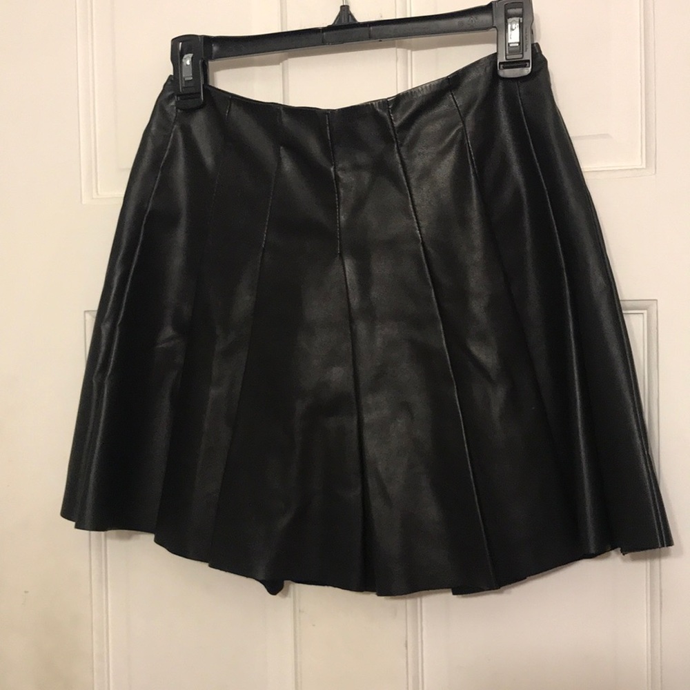 Pleated Leather Mini Skirt